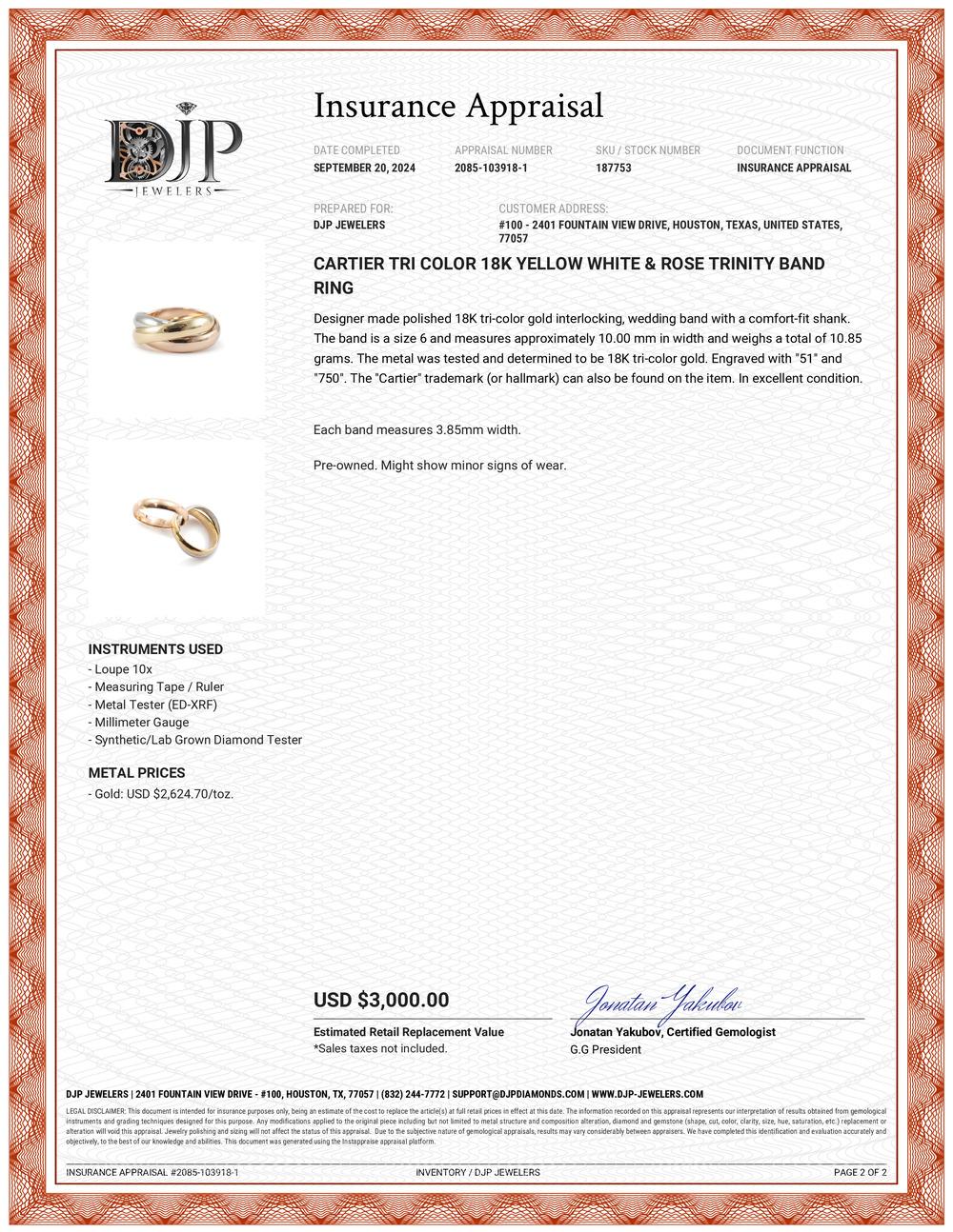 Cartier Tri Color 18K Yellow White & Rose Trinity Band Ring 3