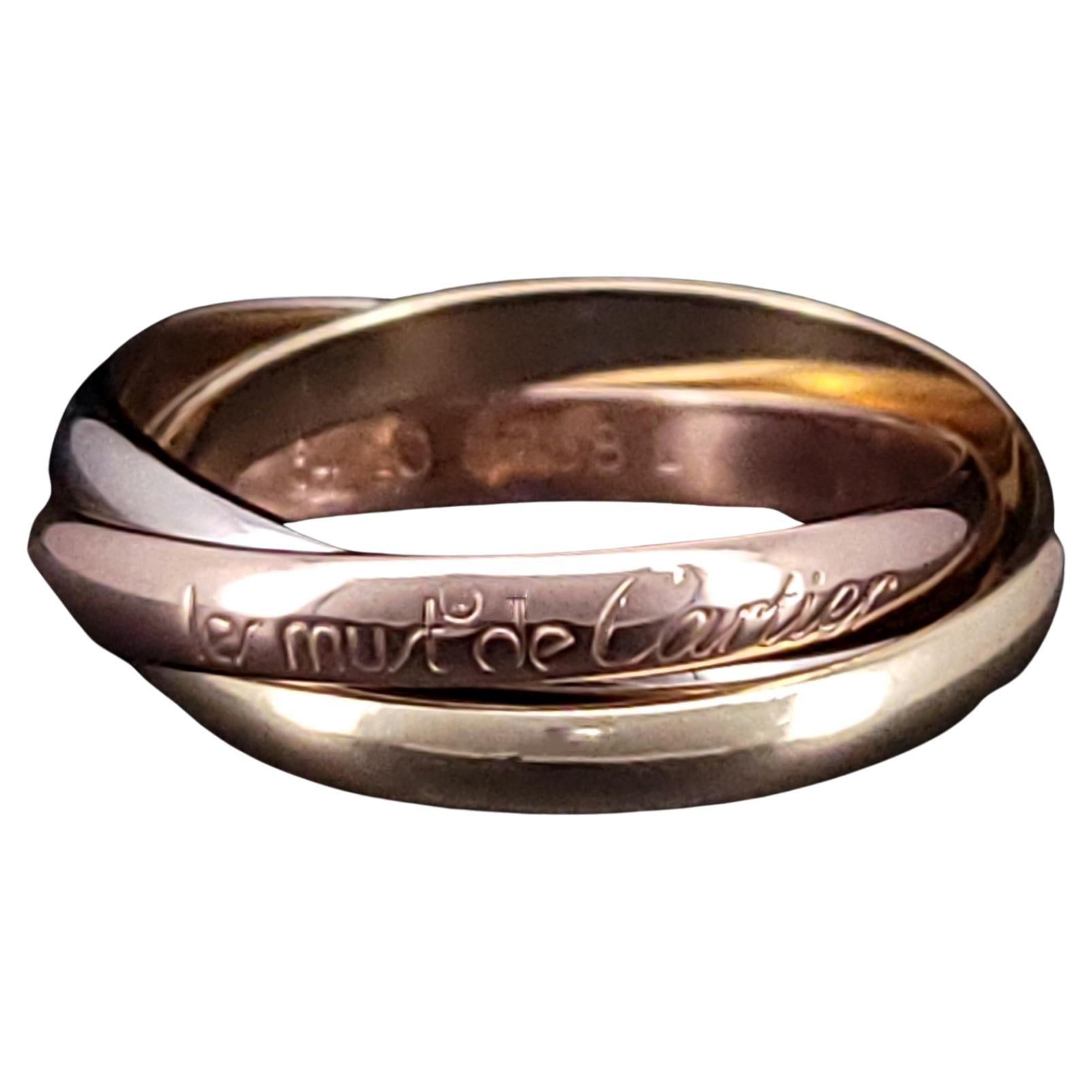 Cartier Tri Color 18K Yellow White & Rose Trinity Band Ring