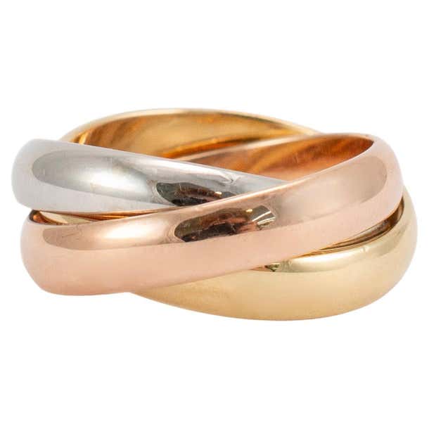 Cartier Tri Color 18K Yellow White and Rose Trinity Band Ring For Sale ...