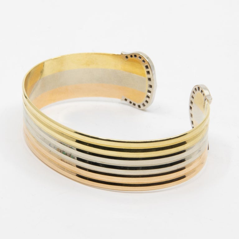 Cartier 18K Tri-Color Gold Double C Cuff Bangle Bracelet