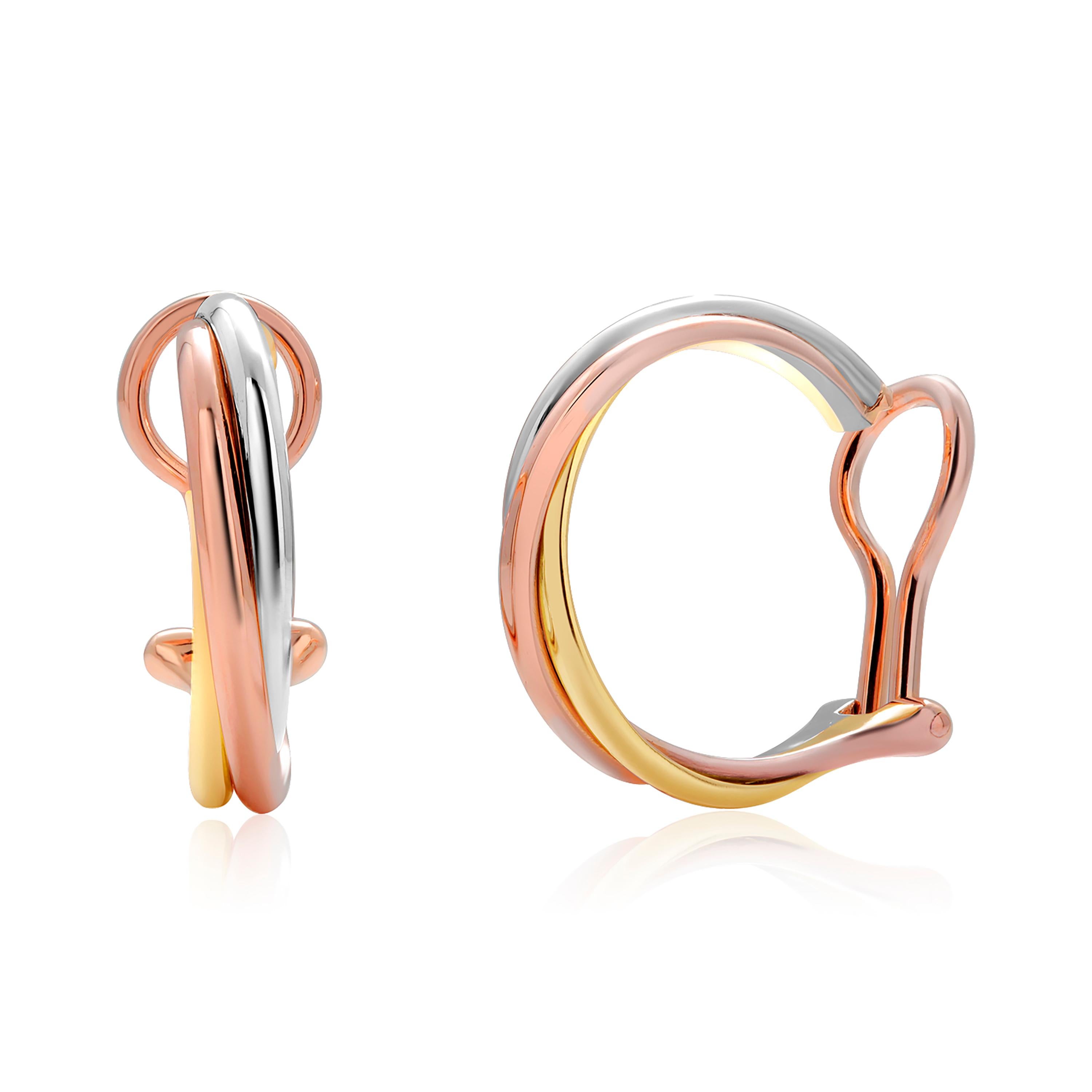 Contemporary Cartier Tri Color Eighteen Karat Yellow White Rose Gold Clip on Earrings For Sale