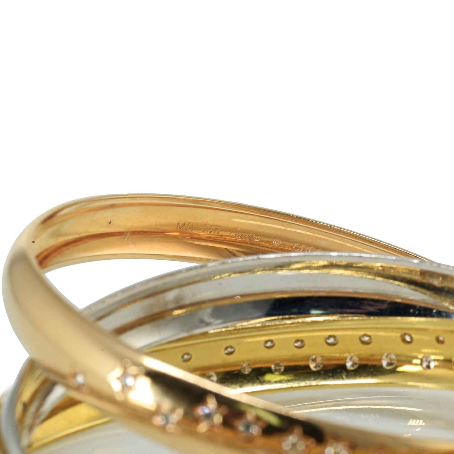Cartier Bracelet jonc à enfiler Trinity vintage en or 18 carats avec étoiles de diamants, 3,50 carats poids total en vente 3