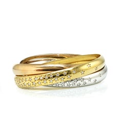 Cartier Bracelet jonc à enfiler Trinity vintage en or 18 carats avec étoiles de diamants, 3,50 carats poids total