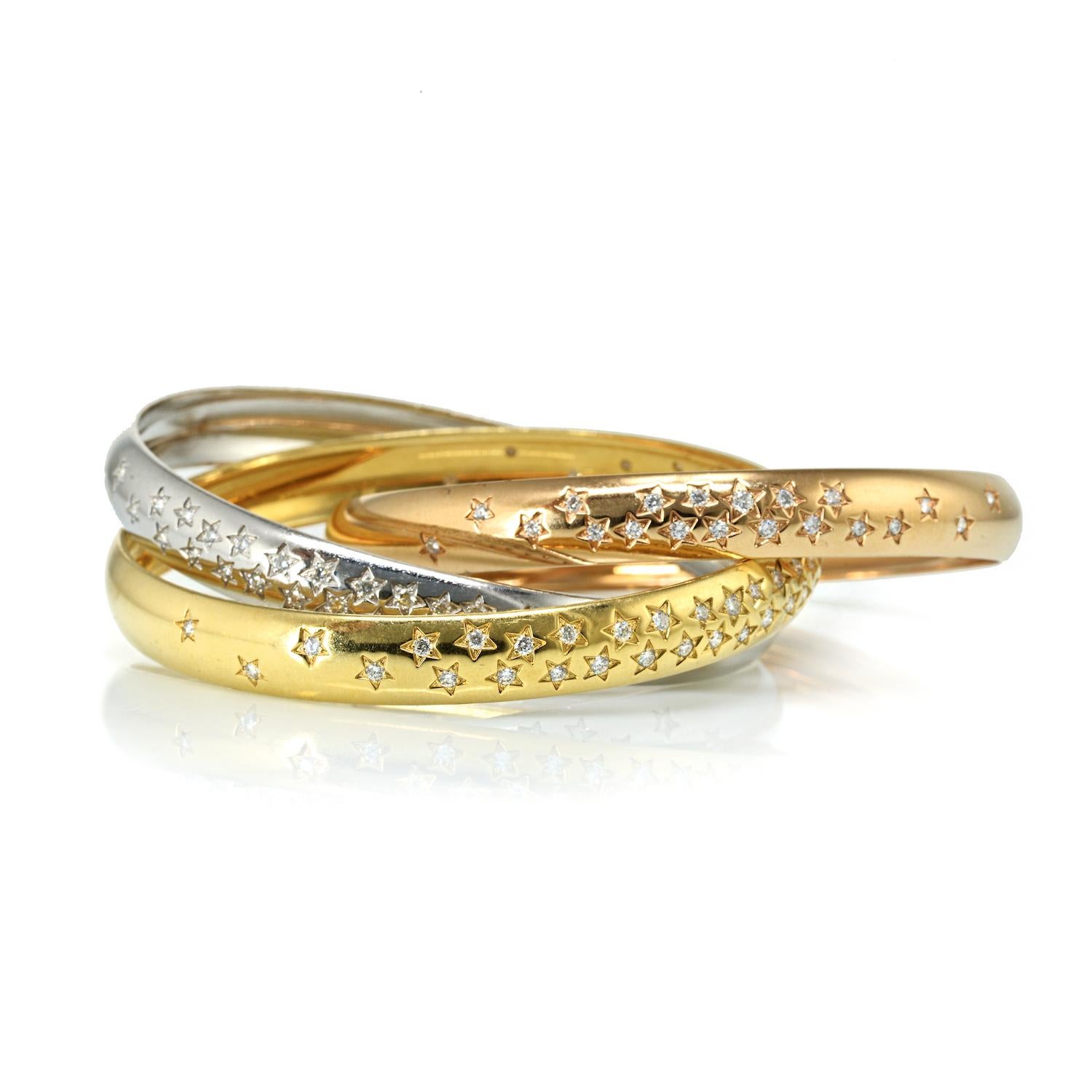 Contemporain Cartier Bracelet jonc à enfiler Trinity vintage en or 18 carats avec étoiles de diamants, 3,50 carats poids total en vente