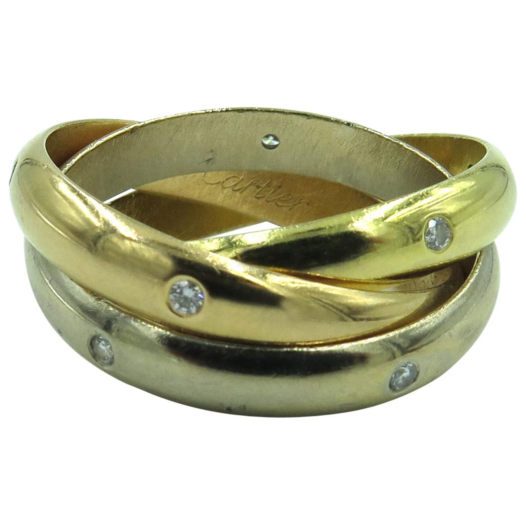 Cartier Tri Color Gold and Diamond Trinity Ring
