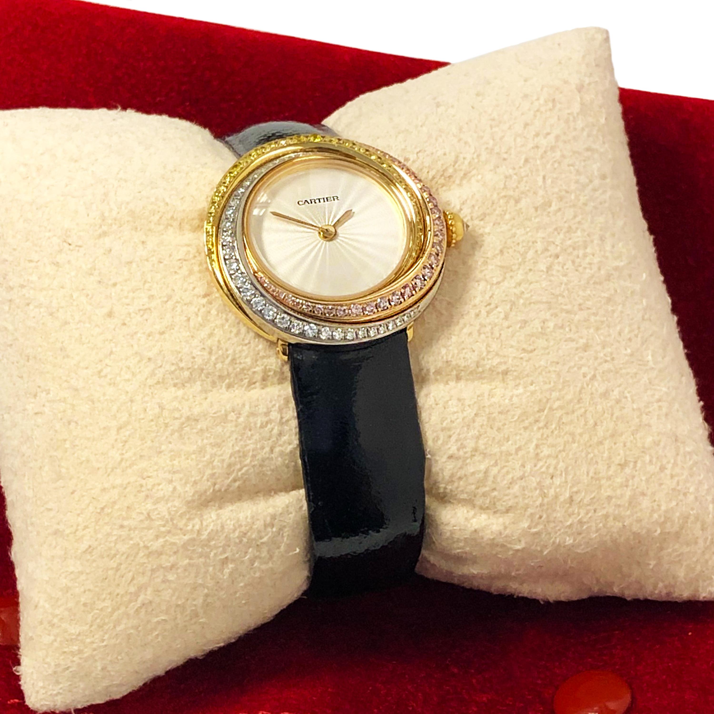 Cartier Tricolor Gold and Fancy Color Diamonds Trinity Ladies Quartz Wrist Watch In Excellent Condition In Chicago, IL
