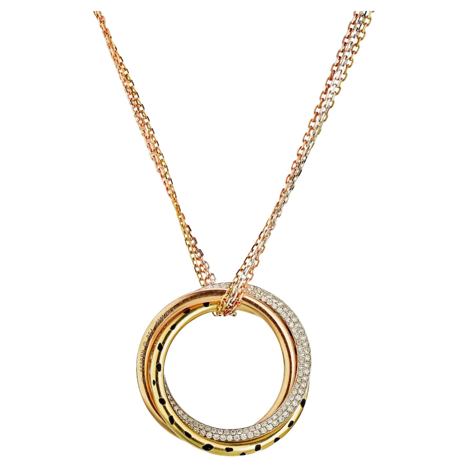 Cartier Tri Color Trinity Diamond Panthere Pendant Necklace 18K Gold 0.88cttw For Sale