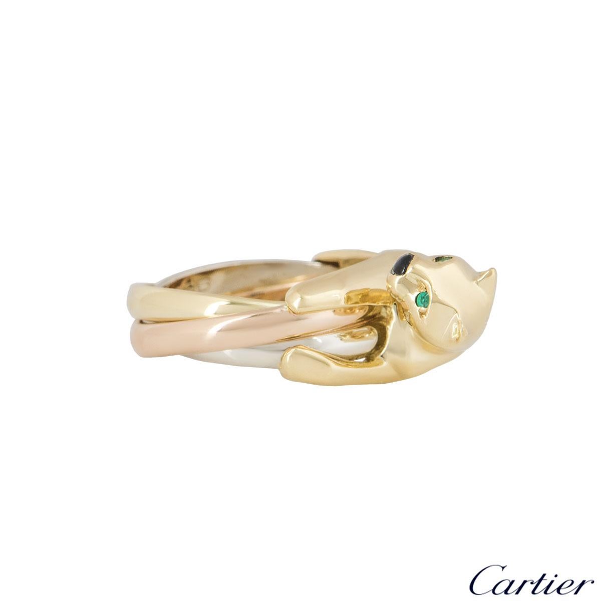 Round Cut Cartier Tri-Colour Onyx and Emerald Panthere Ring