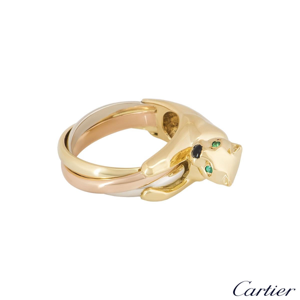 Cartier Tri-Colour Onyx and Emerald Panthere Ring In Excellent Condition In London, GB