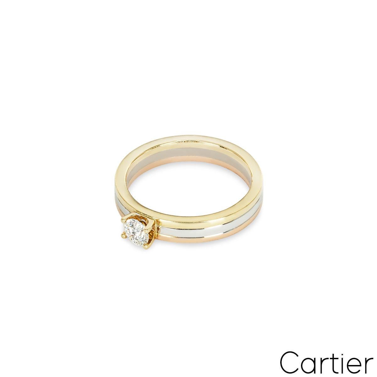 Cartier Tri-Colour Trinity Round Brilliant Cut Diamond Ring 0.24ct Size 52 N4204 In Excellent Condition For Sale In London, GB