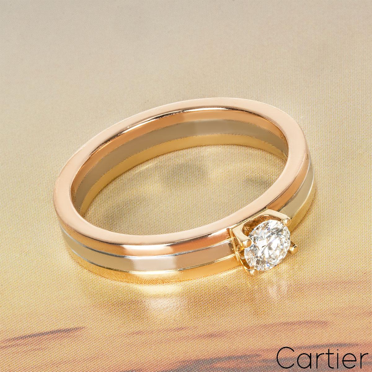 Cartier Dreifarbiger Trinity-Diamantring mit rundem Brillantschliff 0,24 Karat, Größe 52 N4204 im Angebot 1