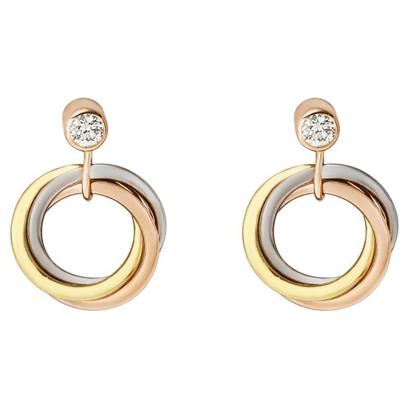 Cartier Tri-Gold Trinity Diamond Earrings 0.11ct B8301462 For Sale