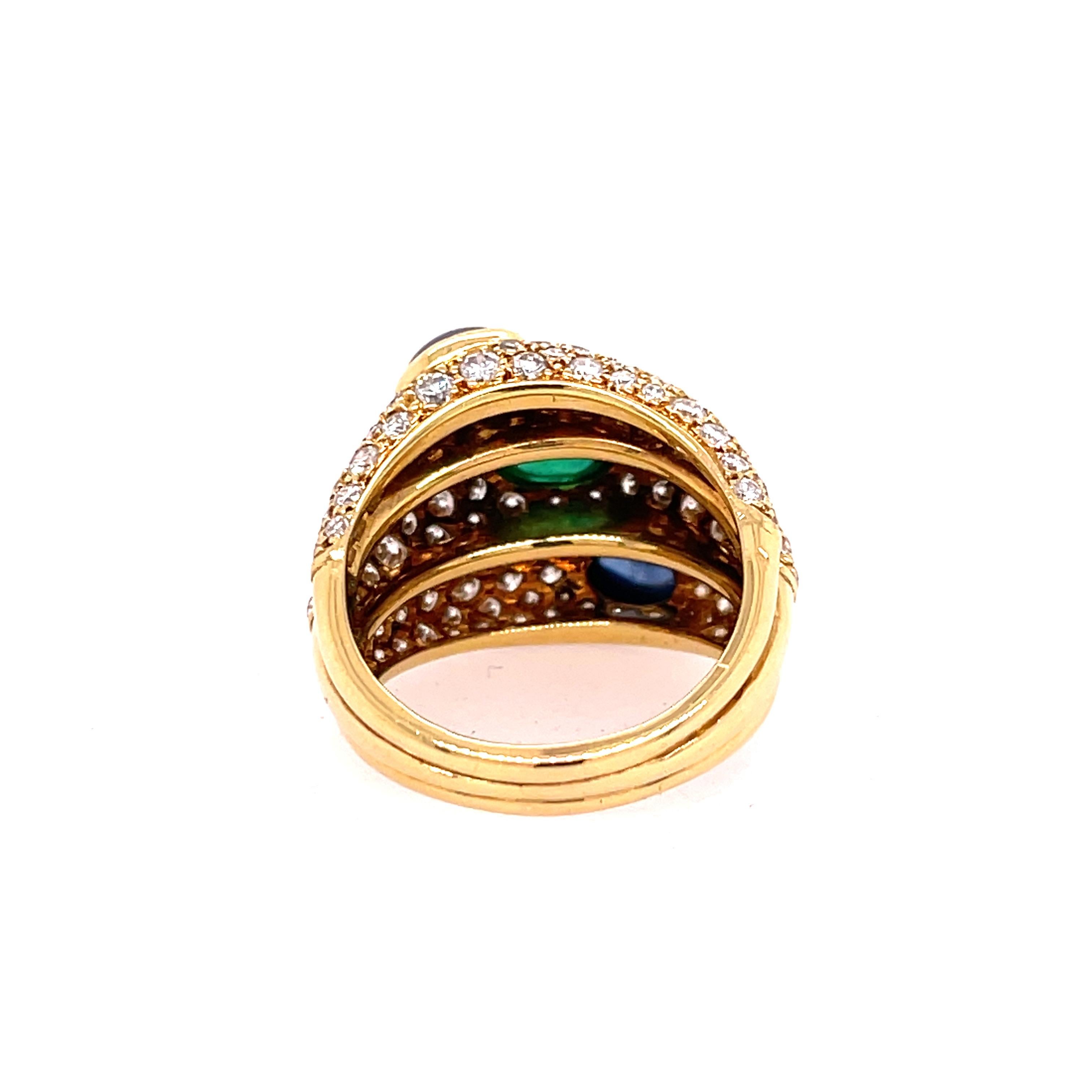 Cartier Gelbgoldring mit drei Pavé-Cabochon-Ring (Moderne)