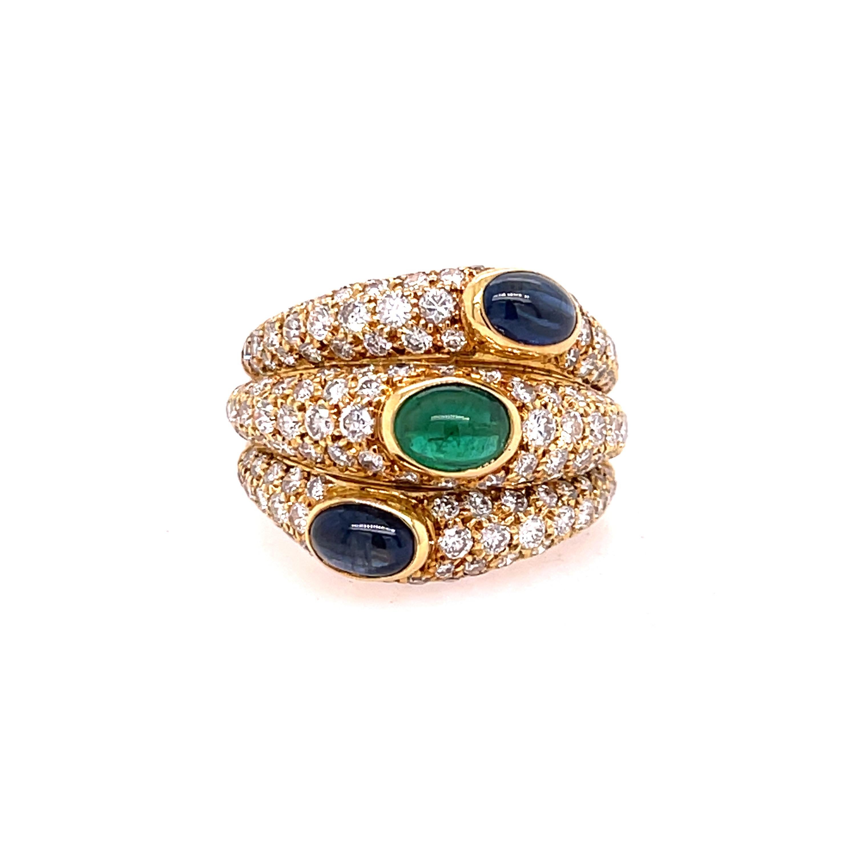 Cartier Gelbgoldring mit drei Pavé-Cabochon-Ring (Brillantschliff)