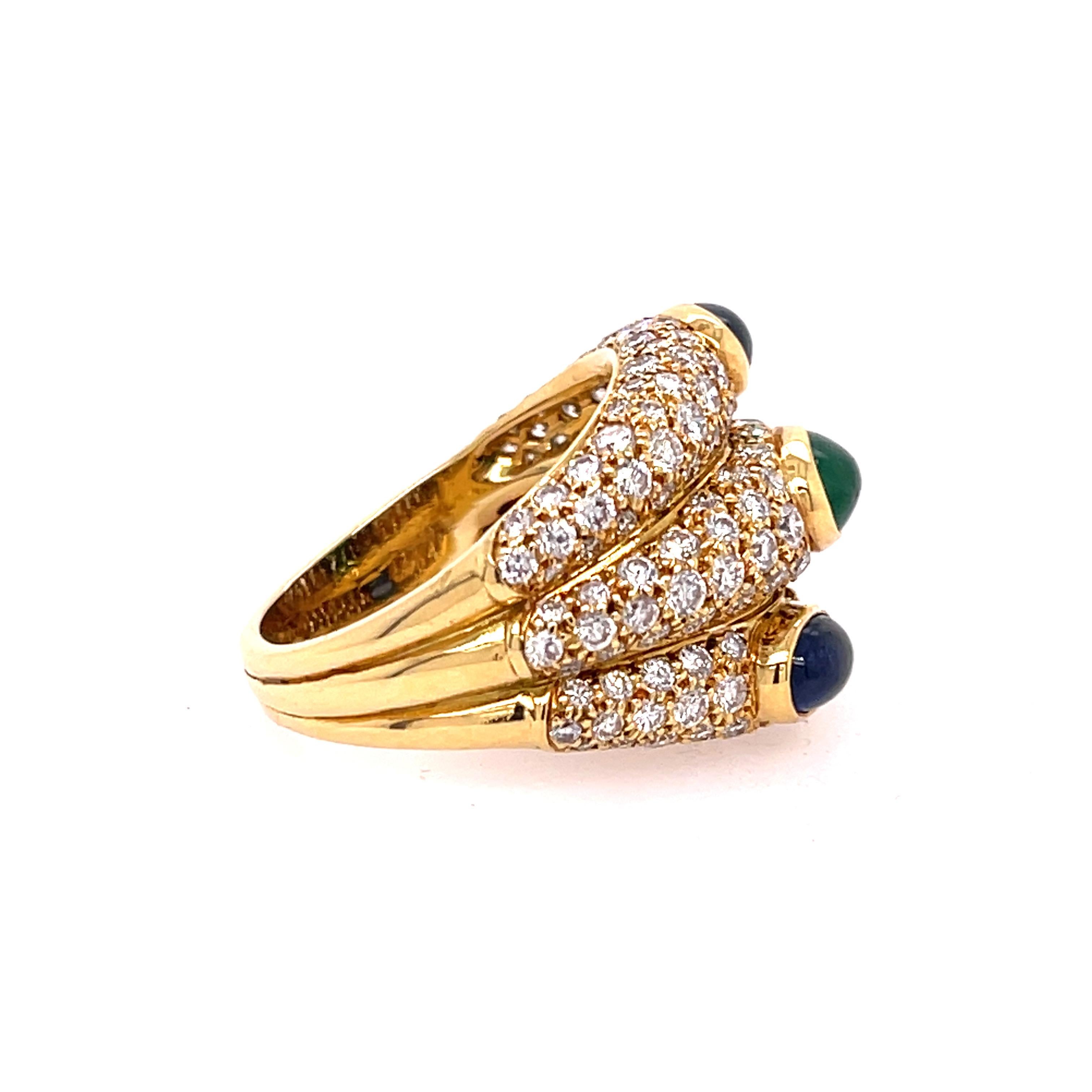 Modern Cartier Tri Pave Cabochon Ring Yellow Gold For Sale