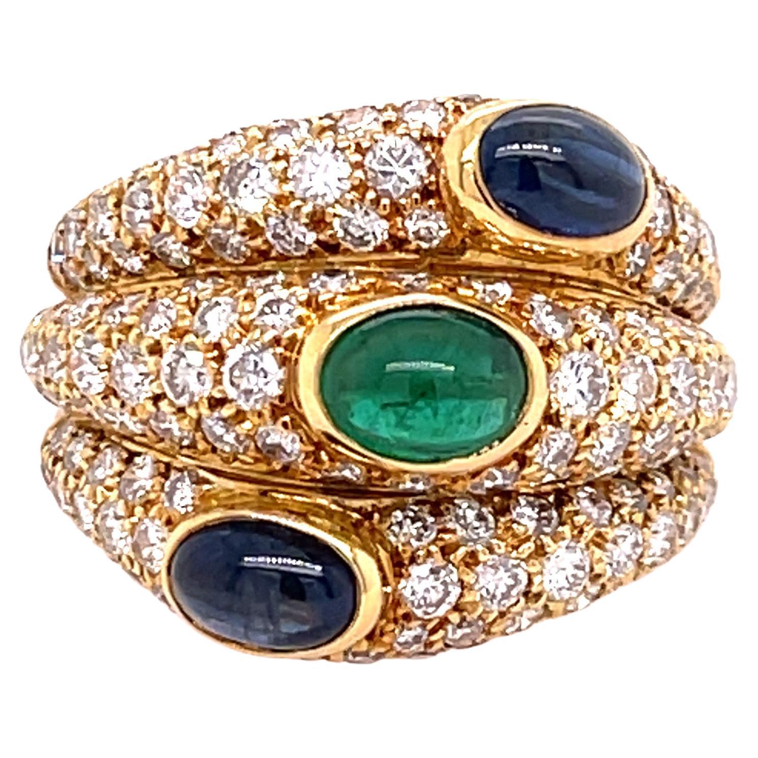 Cartier Tri Pave Cabochon Ring Yellow Gold For Sale