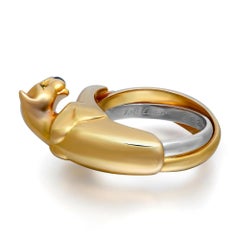 Cartier Tri Tone Panthere Emerald Onyx Ring 18K Yellow Gold Size 51 US 5.5