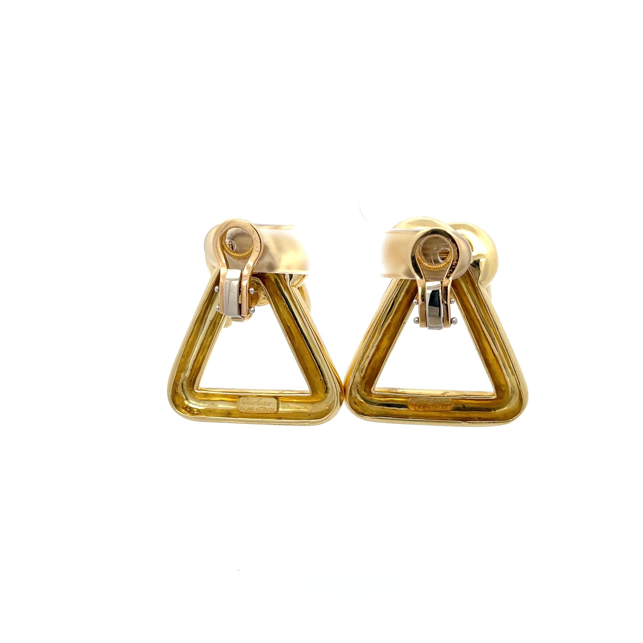 Women's Cartier Triangle Knot Earrings 18K Yellow Gold For Sale