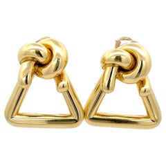 Retro Cartier Triangle Knot Earrings 18K Yellow Gold