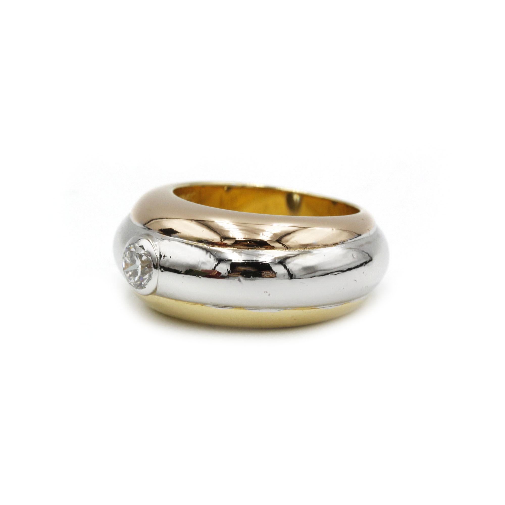 Experience timeless elegance with this exceptional Cartier Tricolor Dome Ring, a luxurious statement piece crafted from three hues of 18K gold – yellow, white, and rose. This iconic design, emblematic of Cartier’s sophisticated craftsmanship,