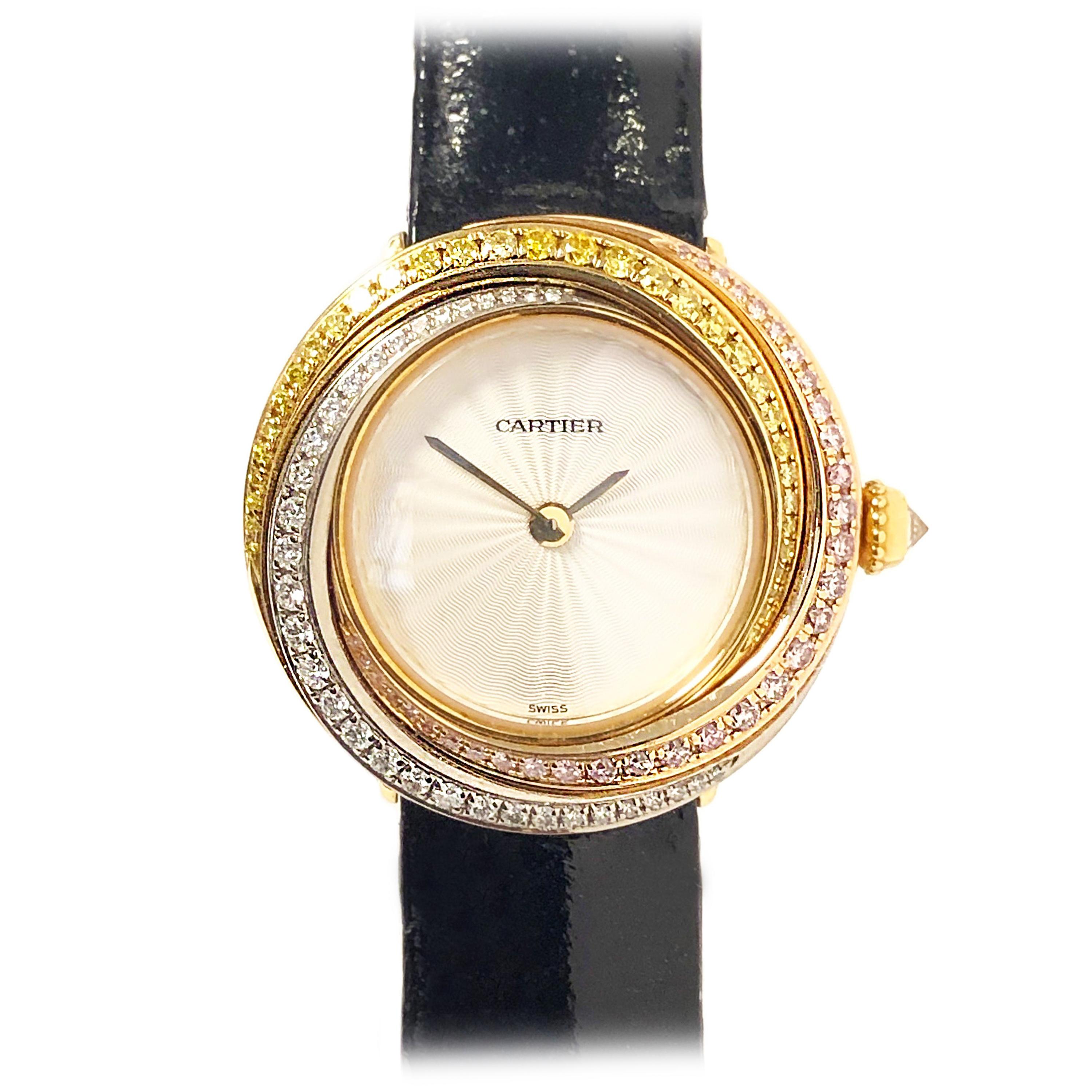Cartier Tricolor Gold and Fancy Color Diamonds Trinity Ladies Quartz Wrist Watch