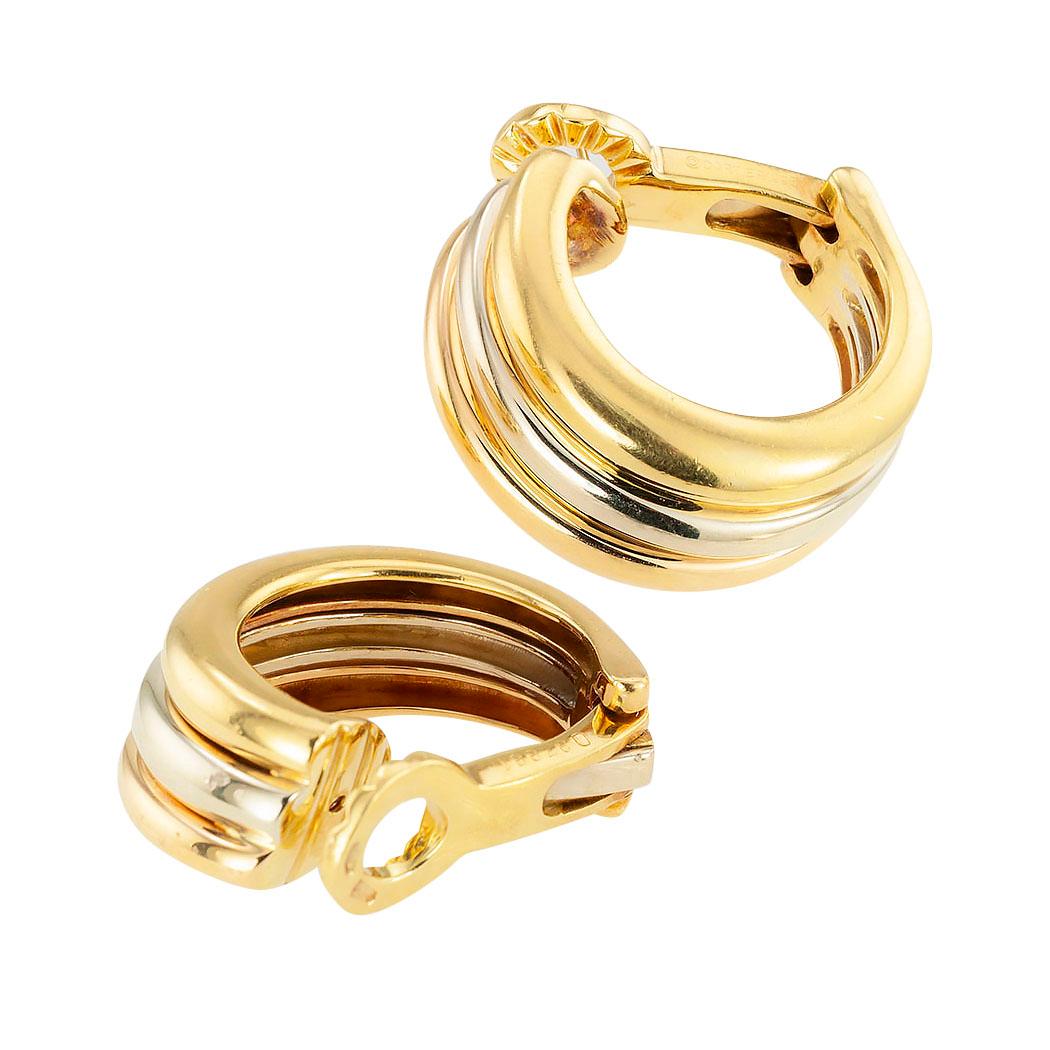 Contemporary Cartier Tricolor Gold Half Hoop Clip-On Earrings