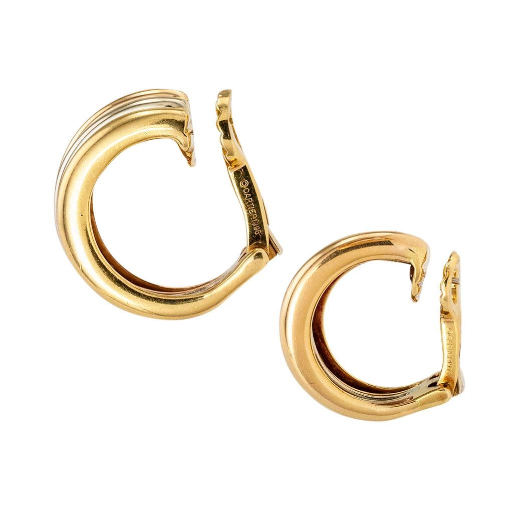 Cartier Tricolor Gold Half Hoop Clip-On Earrings In Good Condition In Los Angeles, CA