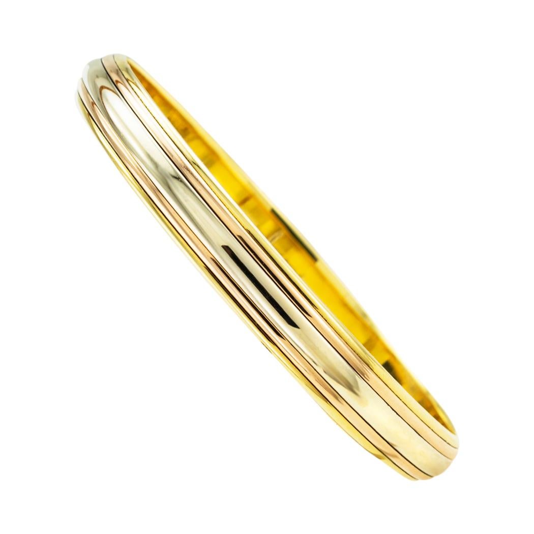 Cartier Tricolor Gold Slip On Bangle Bracelet In Good Condition For Sale In Los Angeles, CA