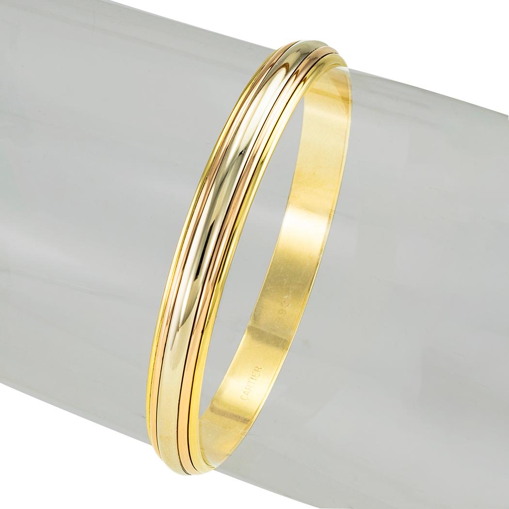 Women's or Men's Cartier Tricolor Gold Slip On Bangle Bracelet For Sale