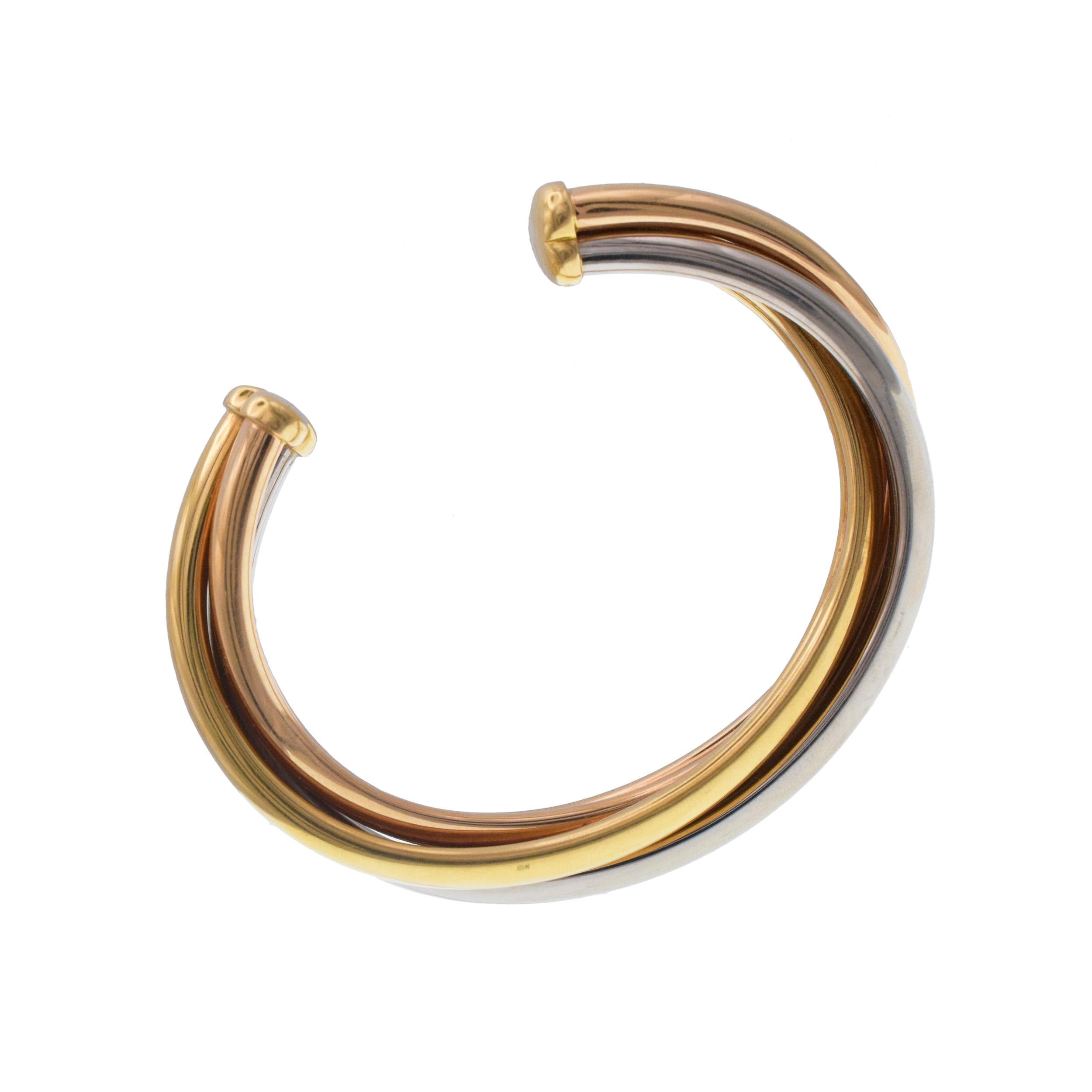 Artist Cartier Tricolor Gold 'Trinity' Cuff Bangle Bracelet For Sale