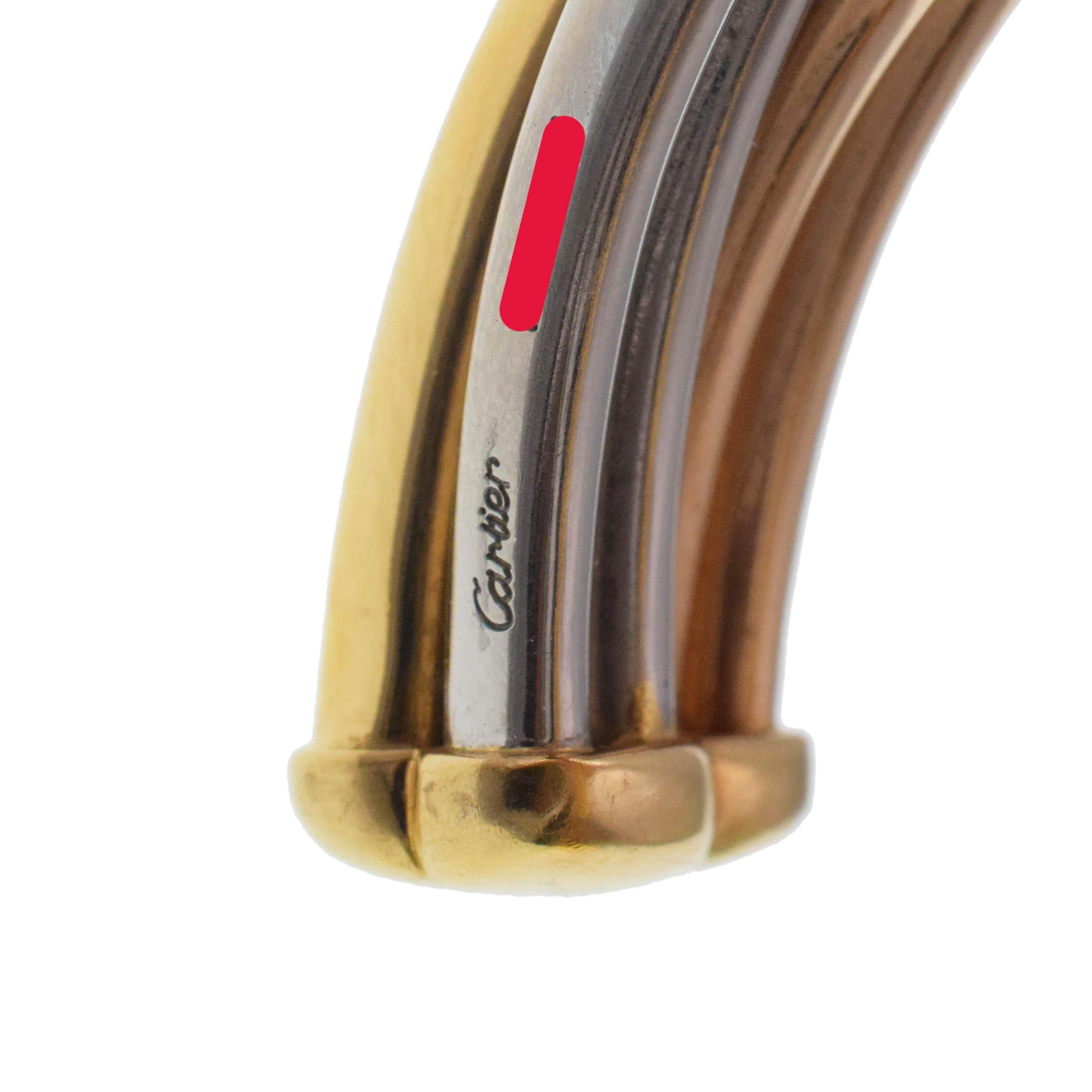 Cartier Tricolor Gold 'Trinity' Cuff Bangle Bracelet For Sale 2