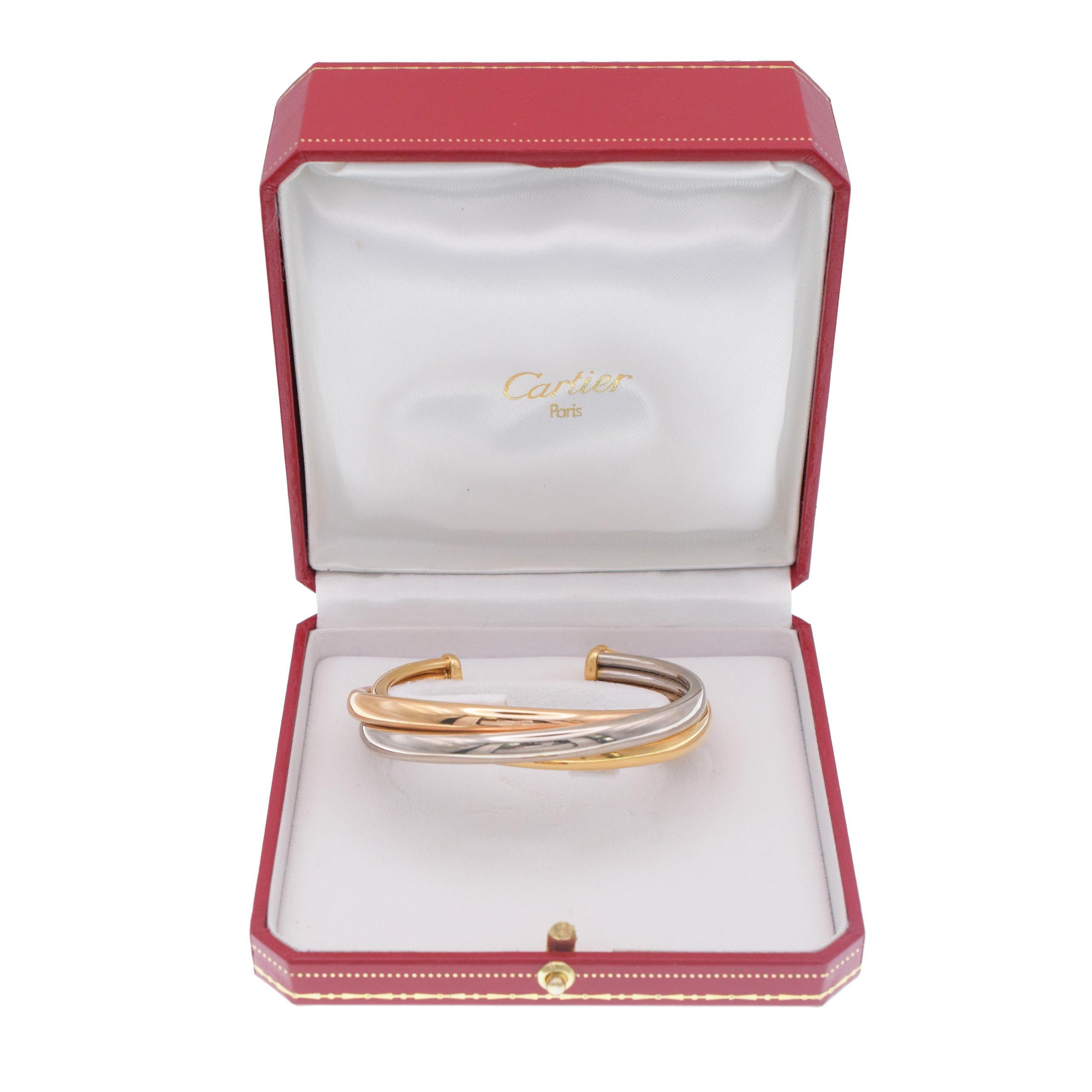Cartier Tricolor Gold 'Trinity' Cuff Bangle Bracelet For Sale 3