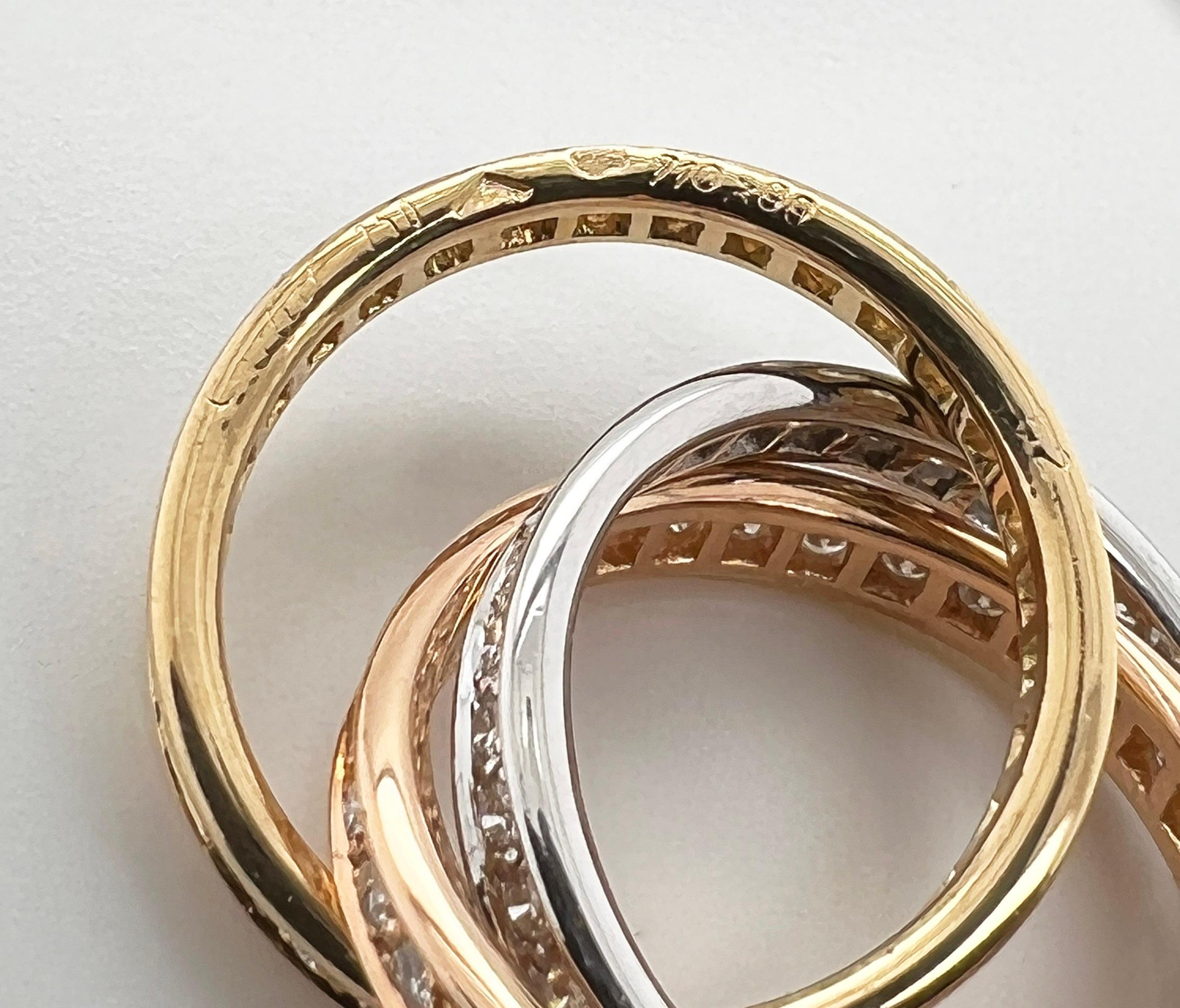 Cartier Trinity 1,60 Karat Diamant 18k Tricolor Gold Dreifach-Ring Größe 52 w/Cert im Angebot 3