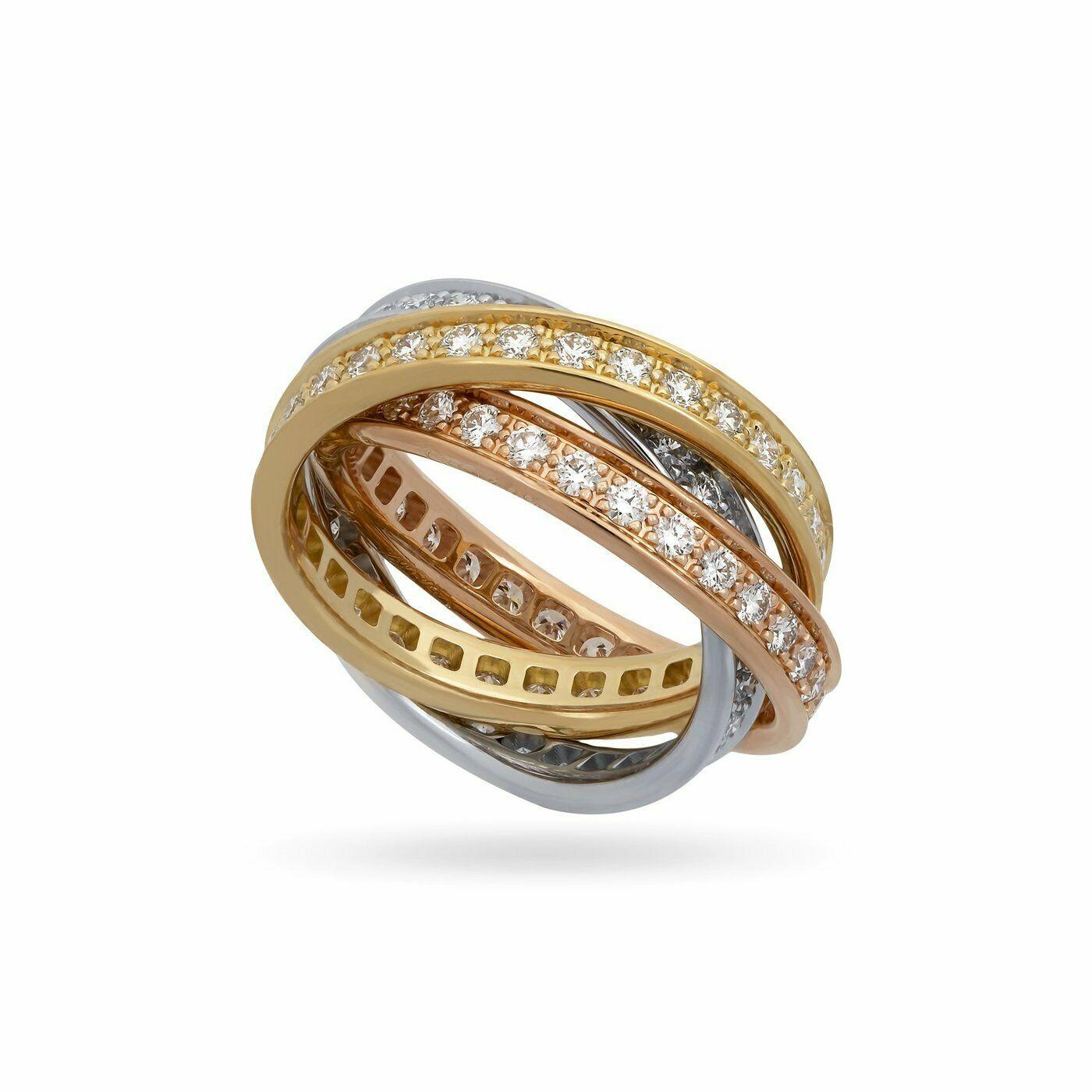 Moderne Cartier Bague à trois anneaux Trinity en or tricolore 18 carats avec diamants de 1,60 carat, taille 52 avec certificat en vente