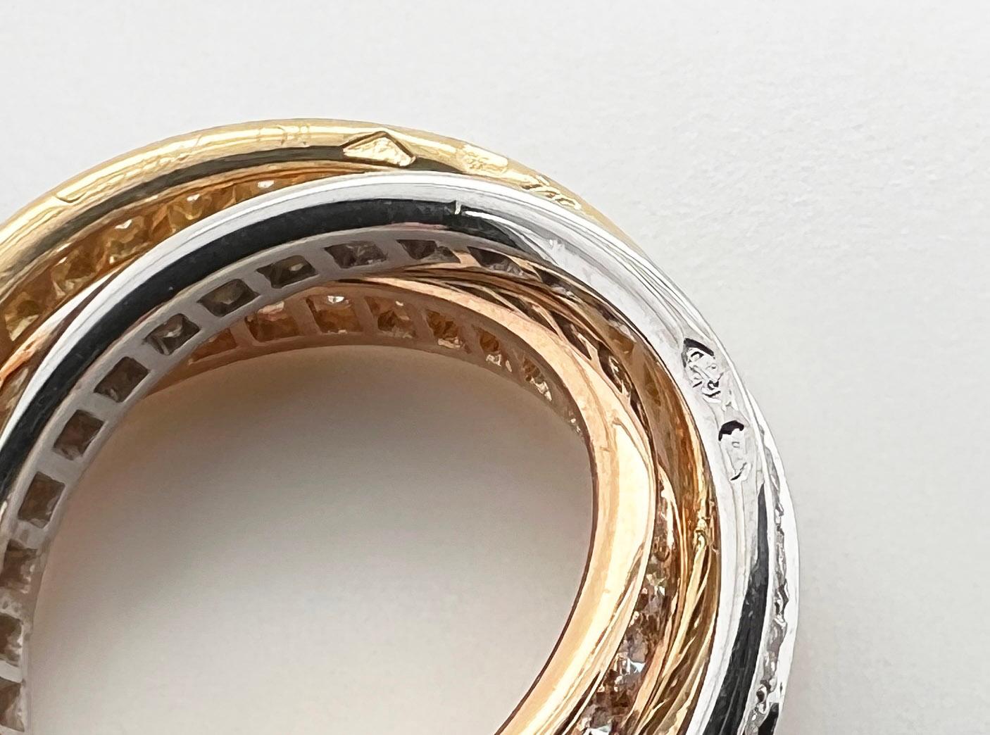 Cartier Trinity 1,60 Karat Diamant 18k Tricolor Gold Dreifach-Ring Größe 52 w/Cert im Angebot 1