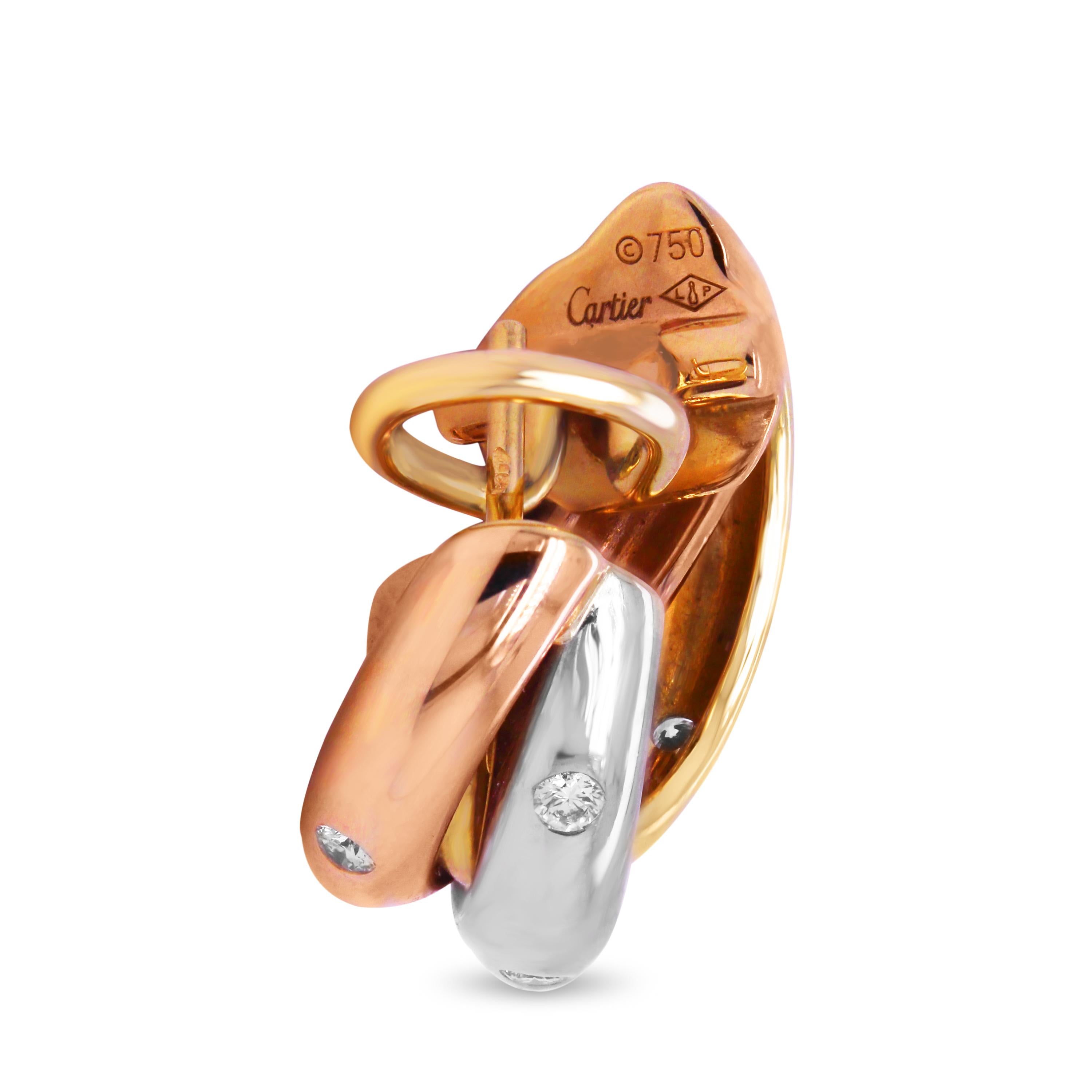 Cartier Trinity 18 Karat Tri-Color Roségold Weißgold Diamant-Ohrringe (Moderne)