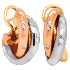 Cartier Trinity 18 Karat Tri-Color Rose Yellow White Gold Diamond Hoop Earrings