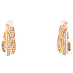 Cartier Trinity 18 Karat Tri-Gold Diamond Hoops Earrings