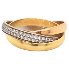 Cartier Trinity 18 Karat Tricolor Gold Brilliant-Cut Diamond Rolling Band Ring