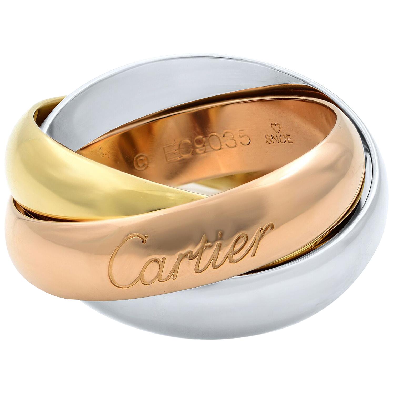 Cartier Trinity 18 Karat White Yellow add Rose Gold LM Ring at 1stDibs | cartier  trinity ring lm, cartier trinity lm