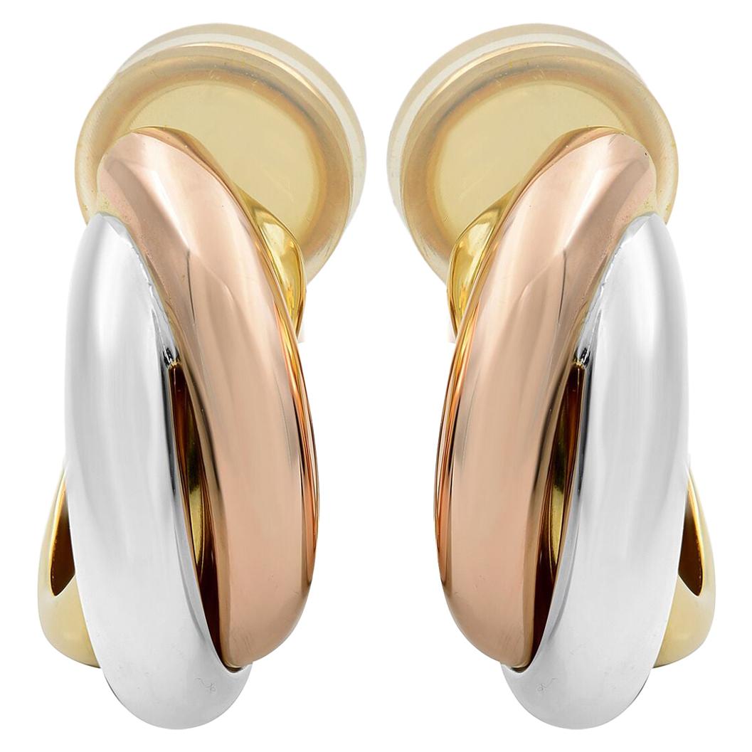 Cartier Trinity 18 Karat White Yellow and Rose Gold Hoop Clips