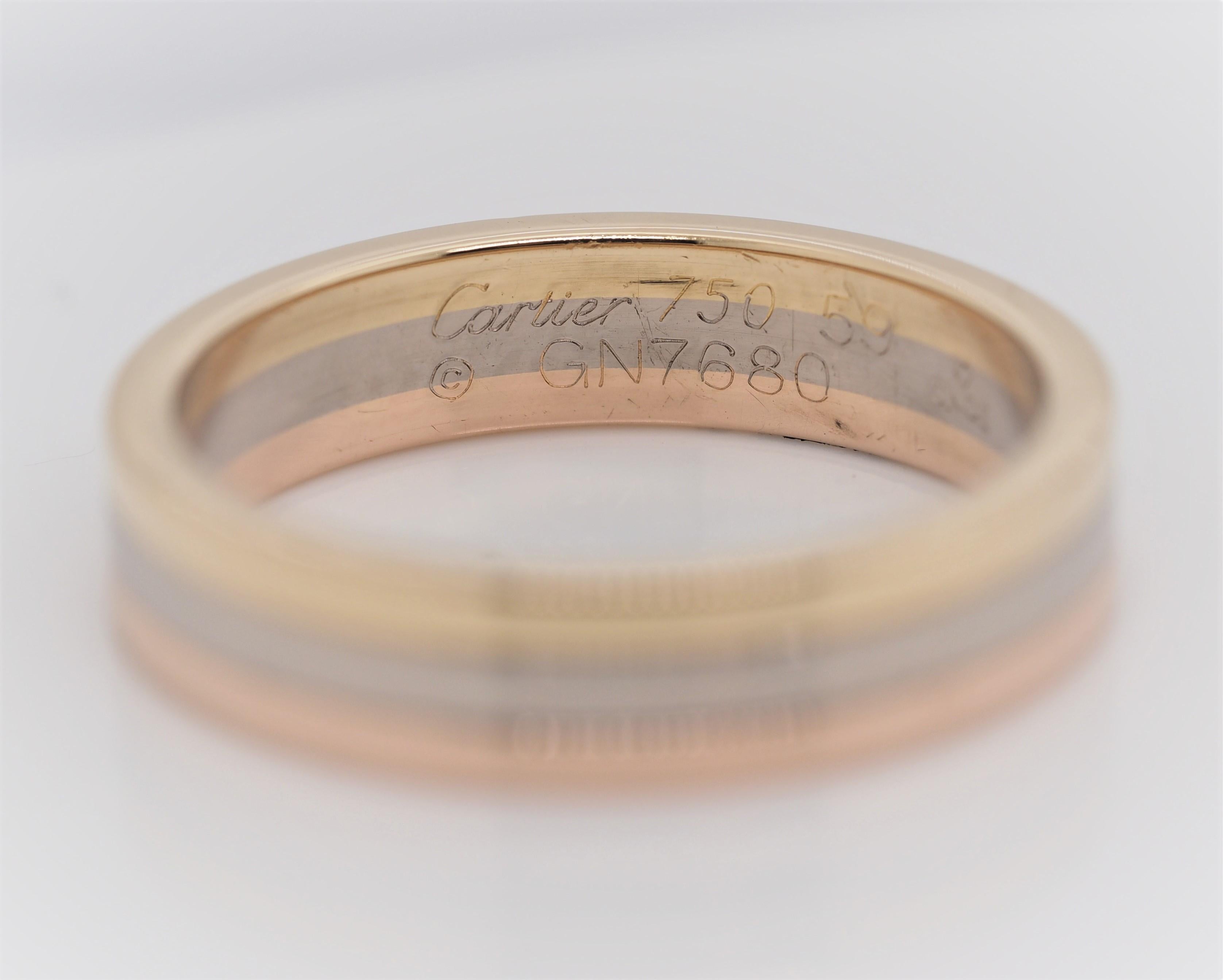 Cartier Trinity 18 Karat White Yellow Rose Gold Ring Band In Excellent Condition In Addison, TX