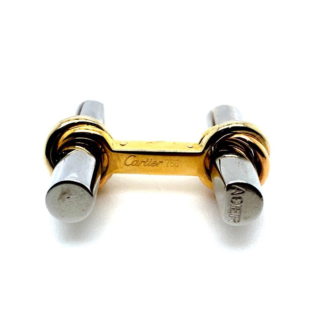 Modern Cartier Trinity 18 Karat Yellow Gold and Steel T-Bar Cufflinks For Sale
