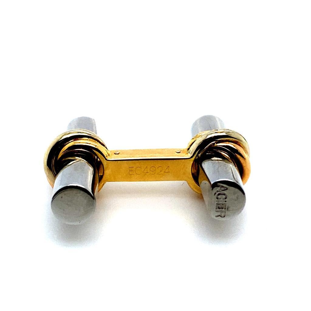 Cartier Trinity 18 Karat Yellow Gold and Steel T-Bar Cufflinks In Good Condition For Sale In London, GB