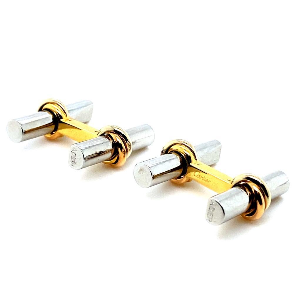 Cartier Trinity 18 Karat Yellow Gold and Steel T-Bar Cufflinks For Sale 1