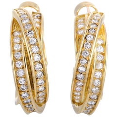 Cartier Trinity 18 Karat Yellow Gold Diamond Huggies Earrings 1.23 Carat