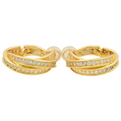 Cartier Trinity 18 Karat Yellow Gold Diamond Huggies Earrings 1.23 Carat