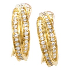 Cartier Trinity 18 Karat Yellow Gold Diamond Pave Clip-On Hoop Earrings