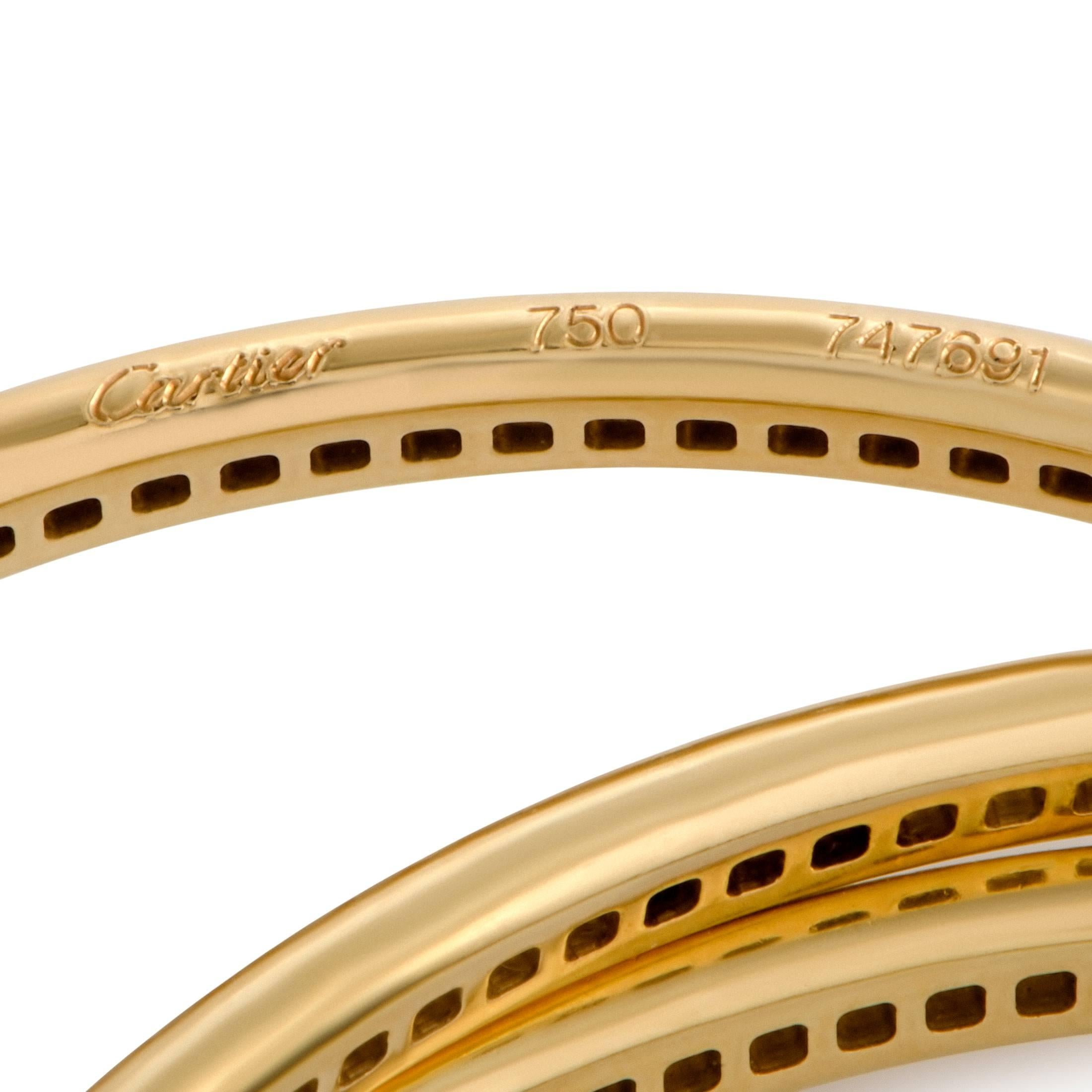 Women's Cartier Trinity 18 Karat Yellow Gold Full Diamond Pave Rolling Bangle Bracelet