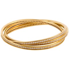 Cartier Trinity 18 Karat Yellow Gold Full Diamond Pave Rolling Bangle Bracelet